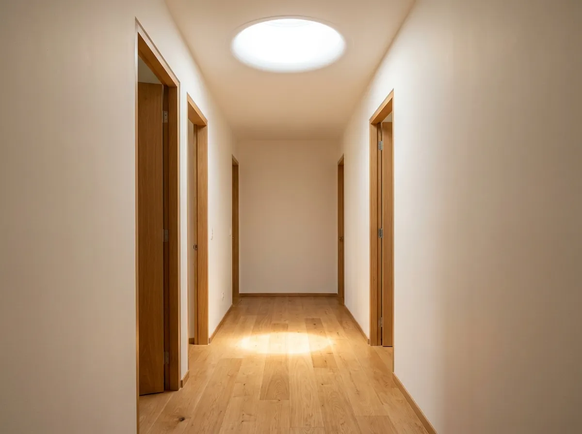 Hallway transformed by daylight from a VELUX sun tunnel